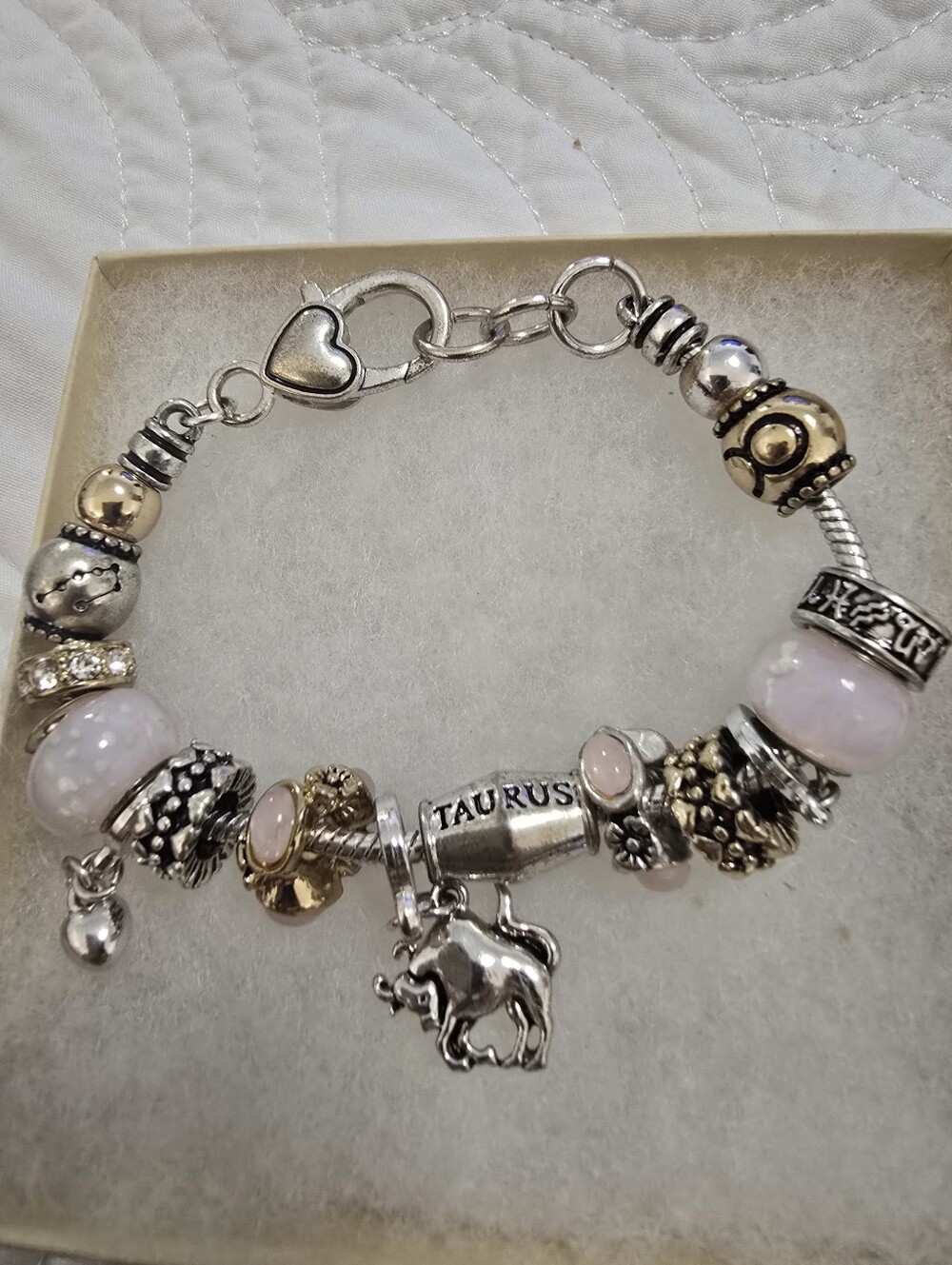 Girls Taurus Charm Beaded Bracelet - Pink and Gold Accents